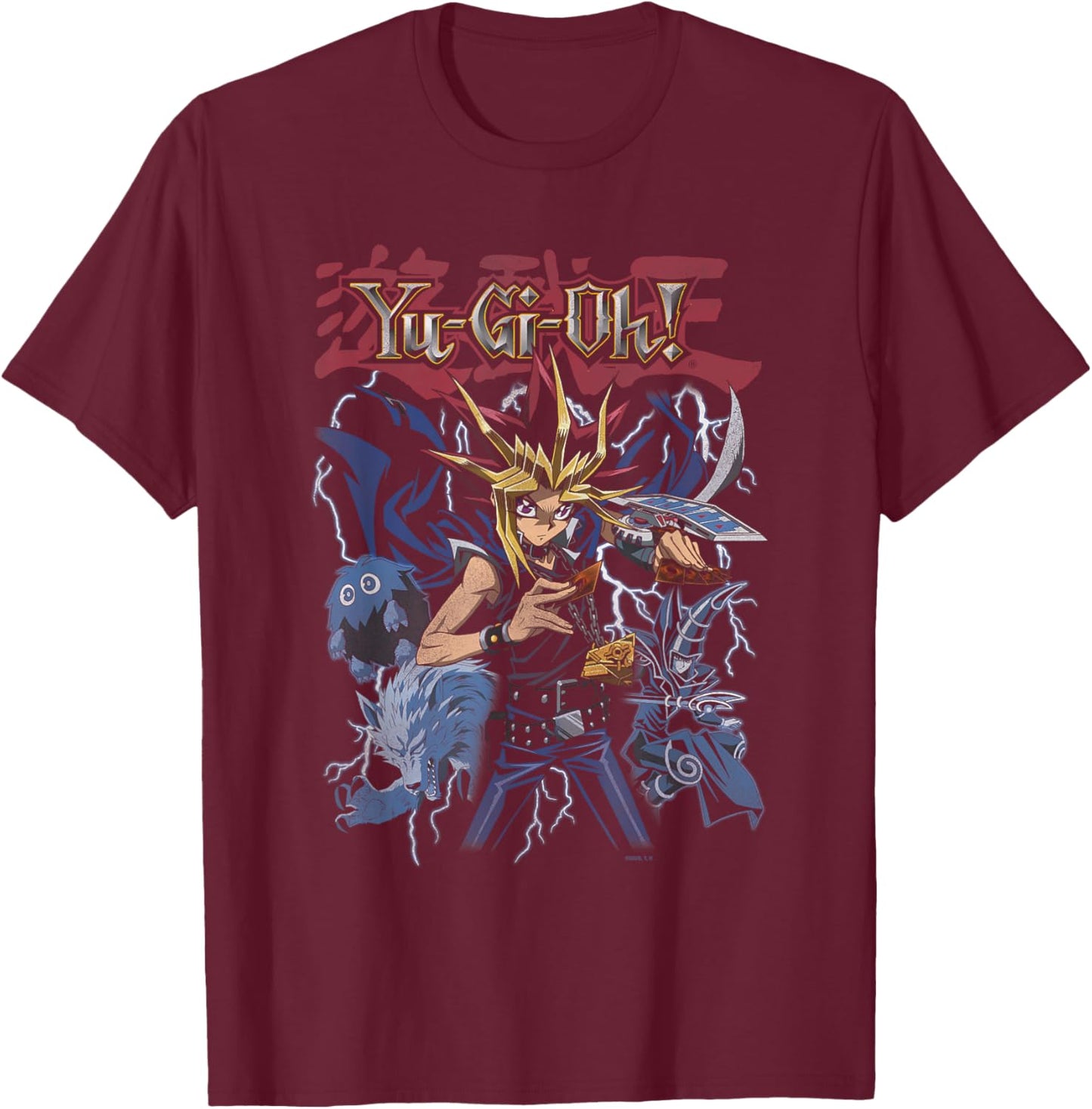 Yu-Gi-Oh! Yami Yugi Lightning Character Collage Card Anime T-Shirt - T-Shirt | Maroon