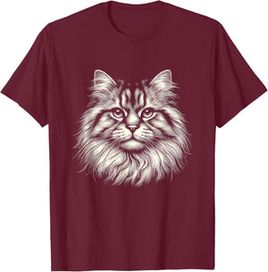Vintage Siberian Cat Face Graphic Art Design Men Women T-Shirt - T-Shirt | Maroon