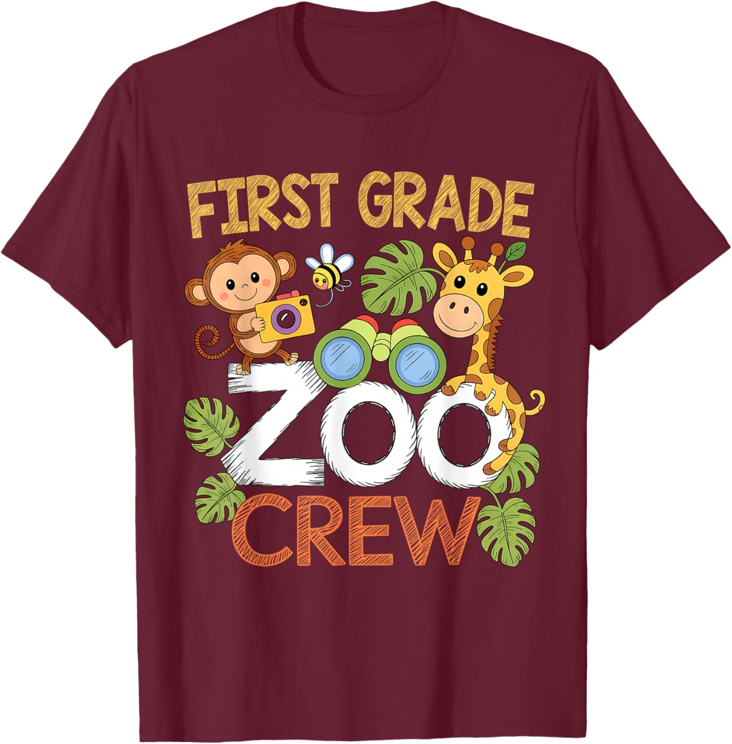 First Grade Zoo School Vacation Field Day Wildlife Team Kids T-Shirt - T-Shirt | Maroon