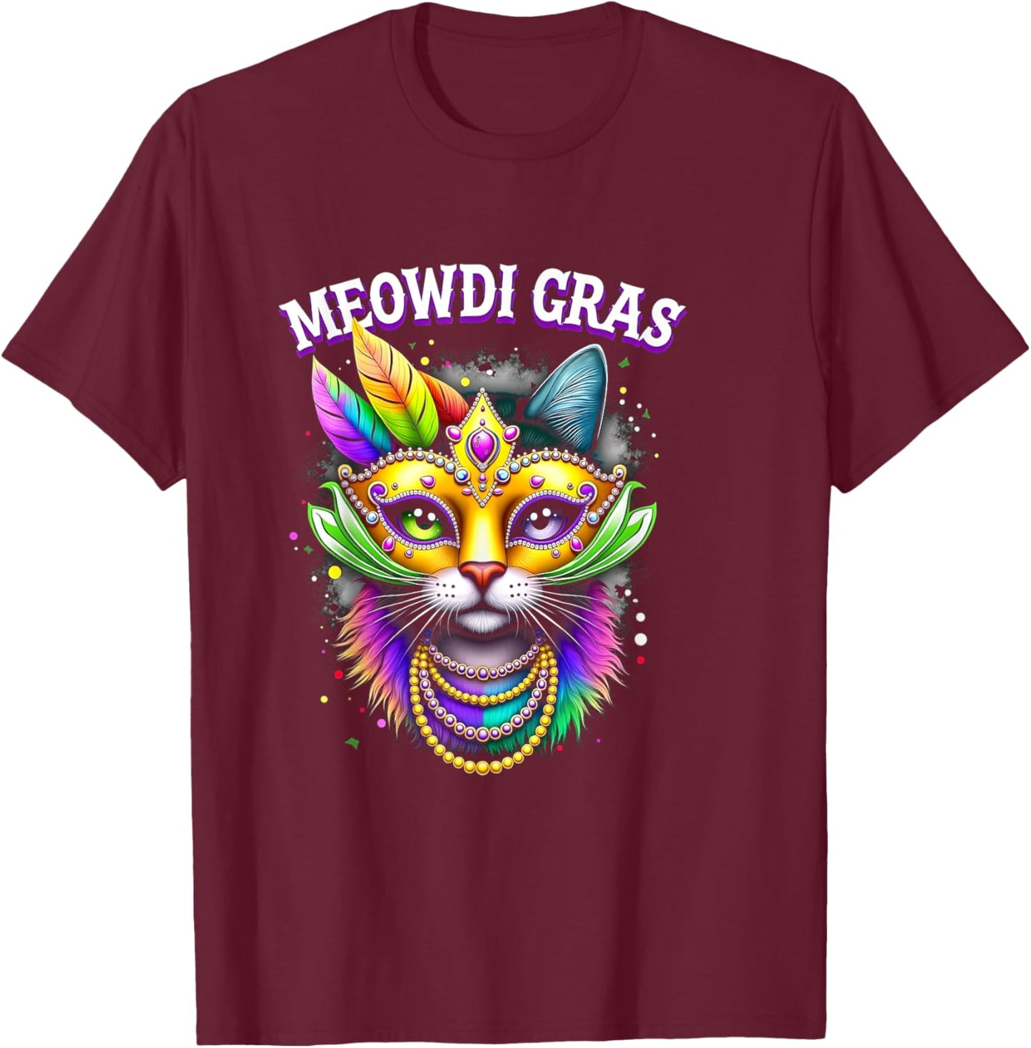 Meowdi Gras Mardi Gras Parade Costume Fun T-Shirt - T-Shirt | Maroon