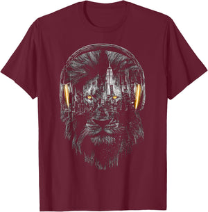 Lion Music Headphones T-Shirt - T-Shirt | Maroon
