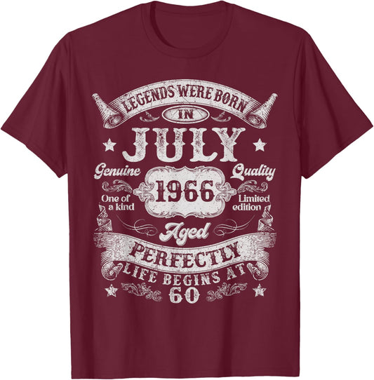 Legends were Born in July 1966 60th Birthday Men Dad Vintage T-Shirt - T-Shirt | Maroon