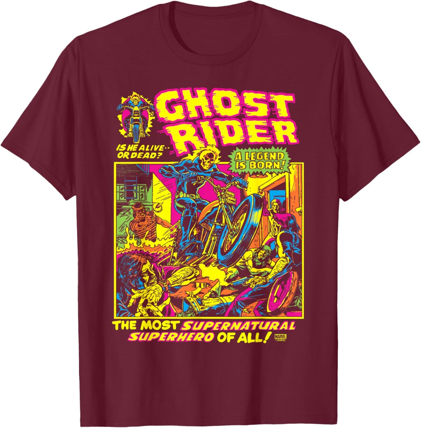 Ghost Rider - Black Light T-Shirt - T-Shirt | Maroon