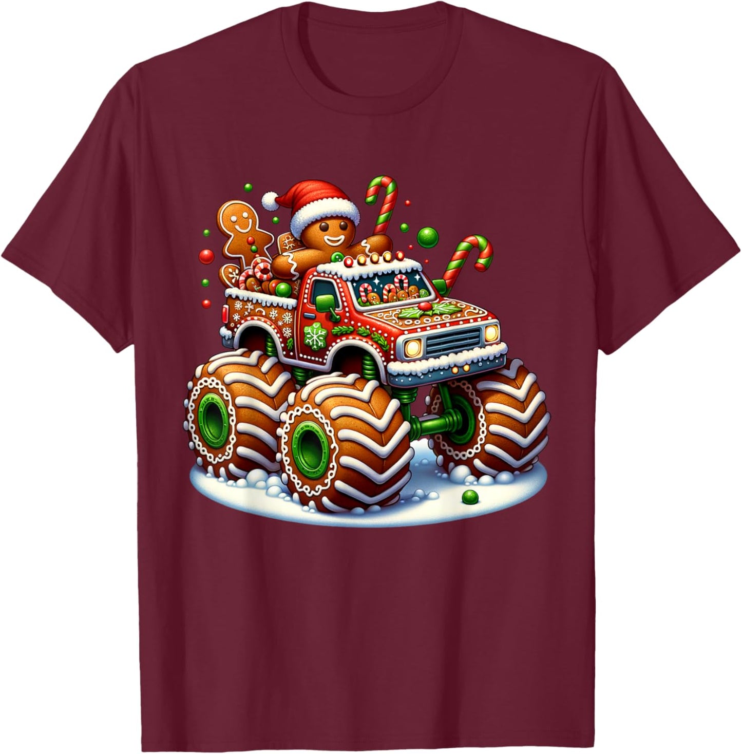 Funny Christmas Baking Cookies Truck Gingerbread Men Women T-Shirt - T-Shirt | Maroon