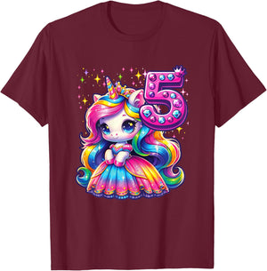 Unicorn Princess 5th Birthday 5 Year Old Party Girl Outfit T-Shirt - T-Shirt | Maroon