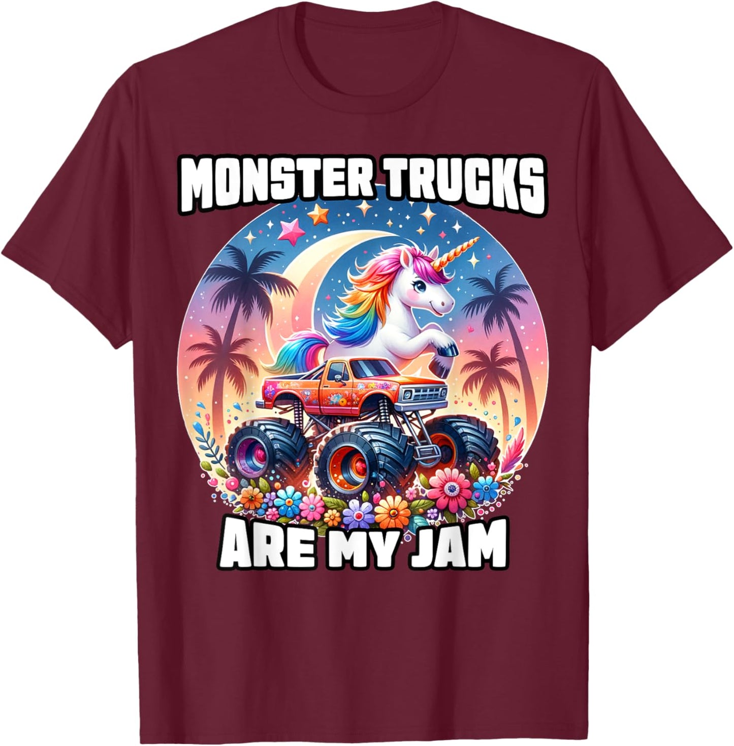 Monster Trucks Are My Jam Unicorn Girls Kids Youth Toddlers T-Shirt - T-Shirt | Maroon