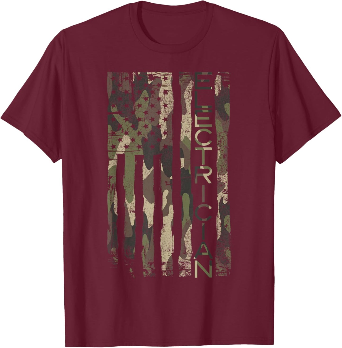 Camouflage Electrician Patriotic USA Flag T-Shirt - T-Shirt | Maroon