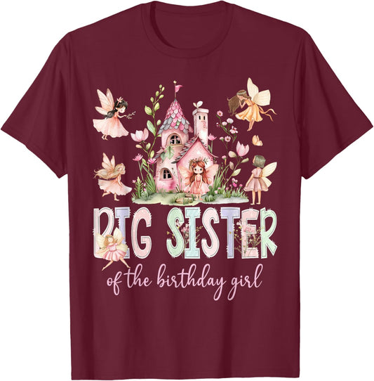 Big Sister of The Birthday Girl Fairy Magical Family T-Shirt - T-Shirt | Maroon