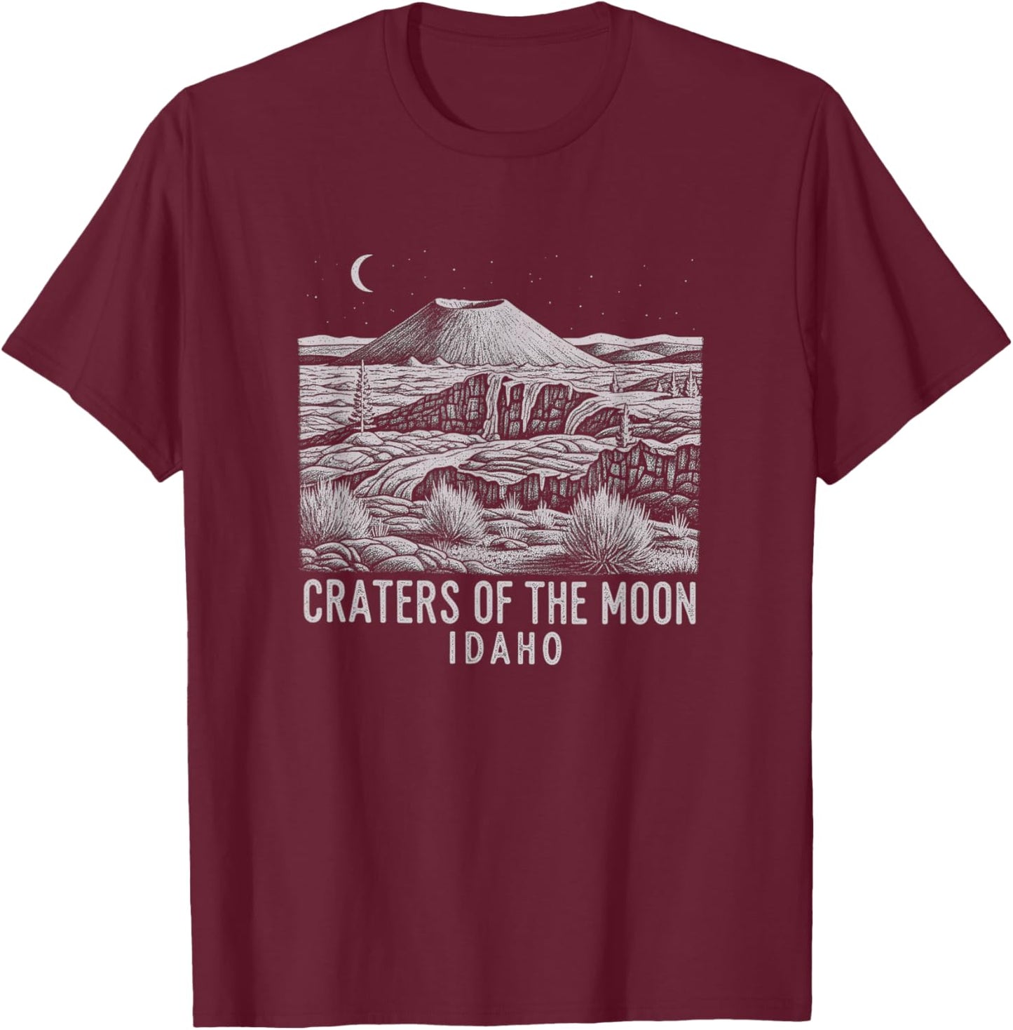 Vintage Craters of The Moon Idaho Drawing Art Design T-Shirt - T-Shirt | Maroon