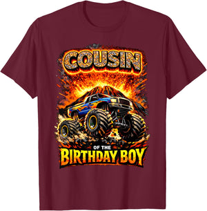 Cousin of the Birthday Boy Monster Truck Birthday Party T-Shirt - T-Shirt | Maroon