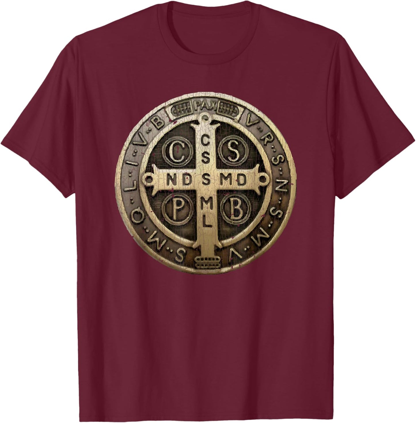 Vintage Retro St. Benedict Medal Saint Benedict Cross Cathol T-Shirt - T-Shirt | Maroon