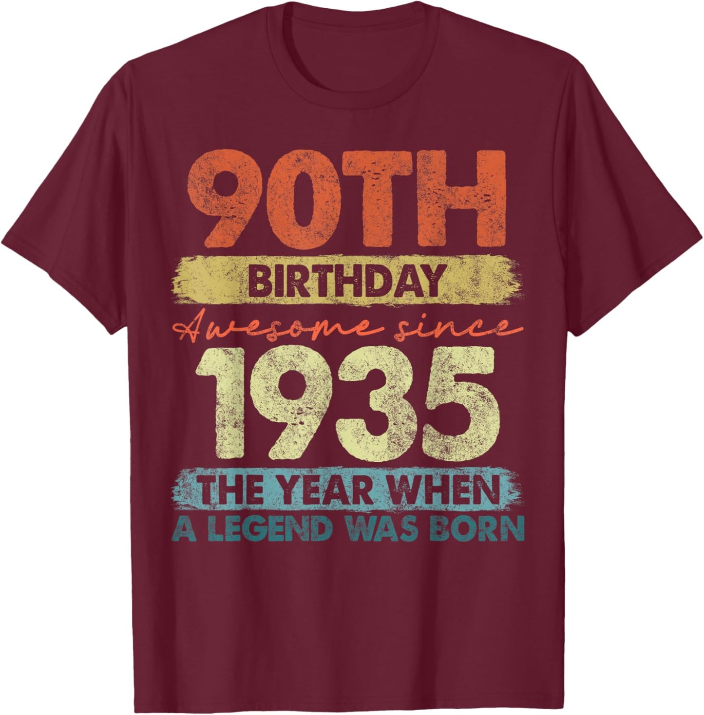 Vintage Legend Birthday Shirts Women 2025 90 Year Old Gifts Vintage 1935 Limited Edition 90th Birthday -Adults and Kids Black Short Sleeve Small T-Shirt - T-Shirt | Maroon