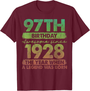 97 Year Old Gifts Vintage 1928 Limited Edition 97th Birthday T-Shirt - T-Shirt | Maroon