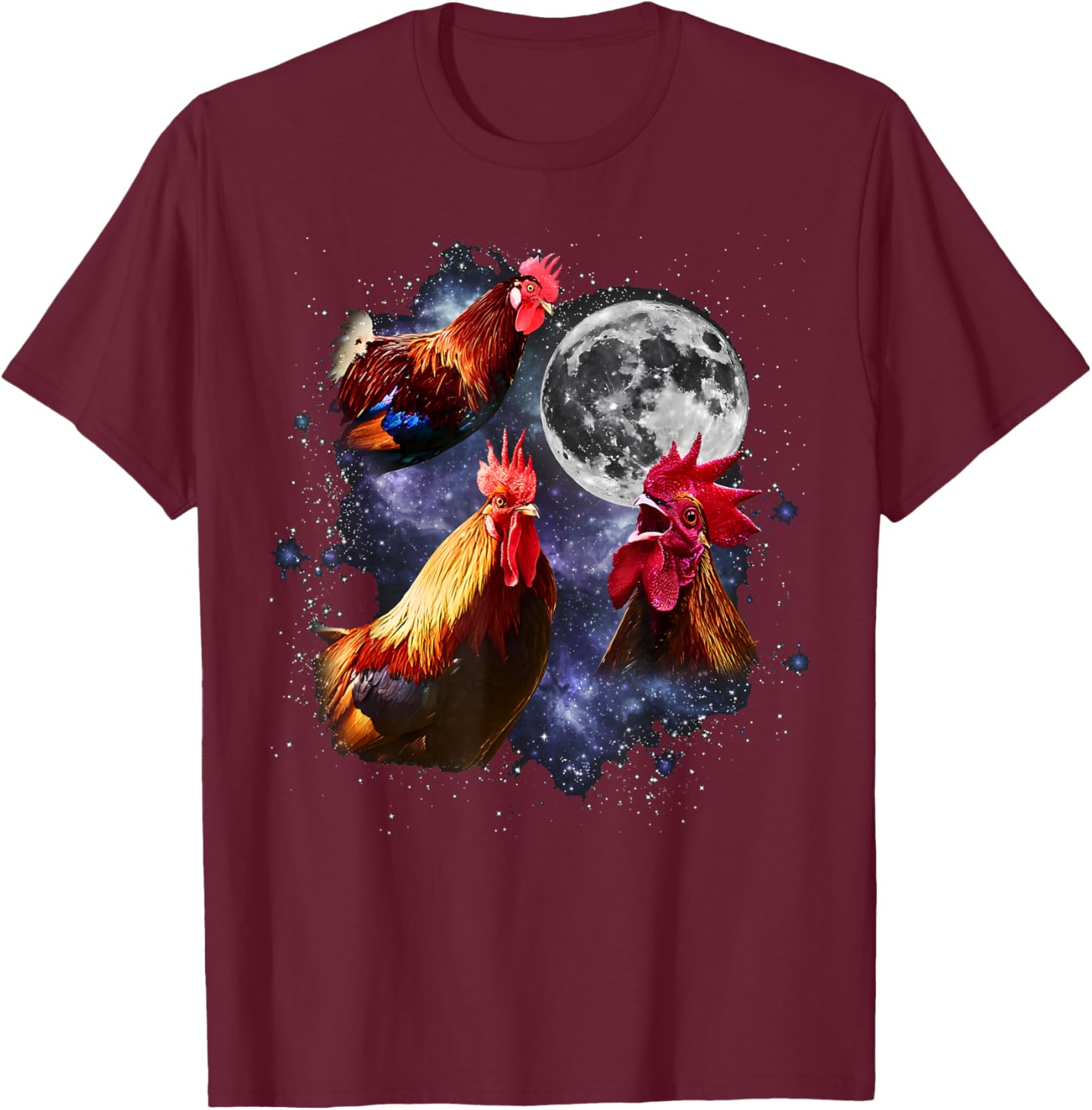 Vintage Three Roosters Howling at the Moon Funny Farm Animal T-Shirt - T-Shirt | Maroon