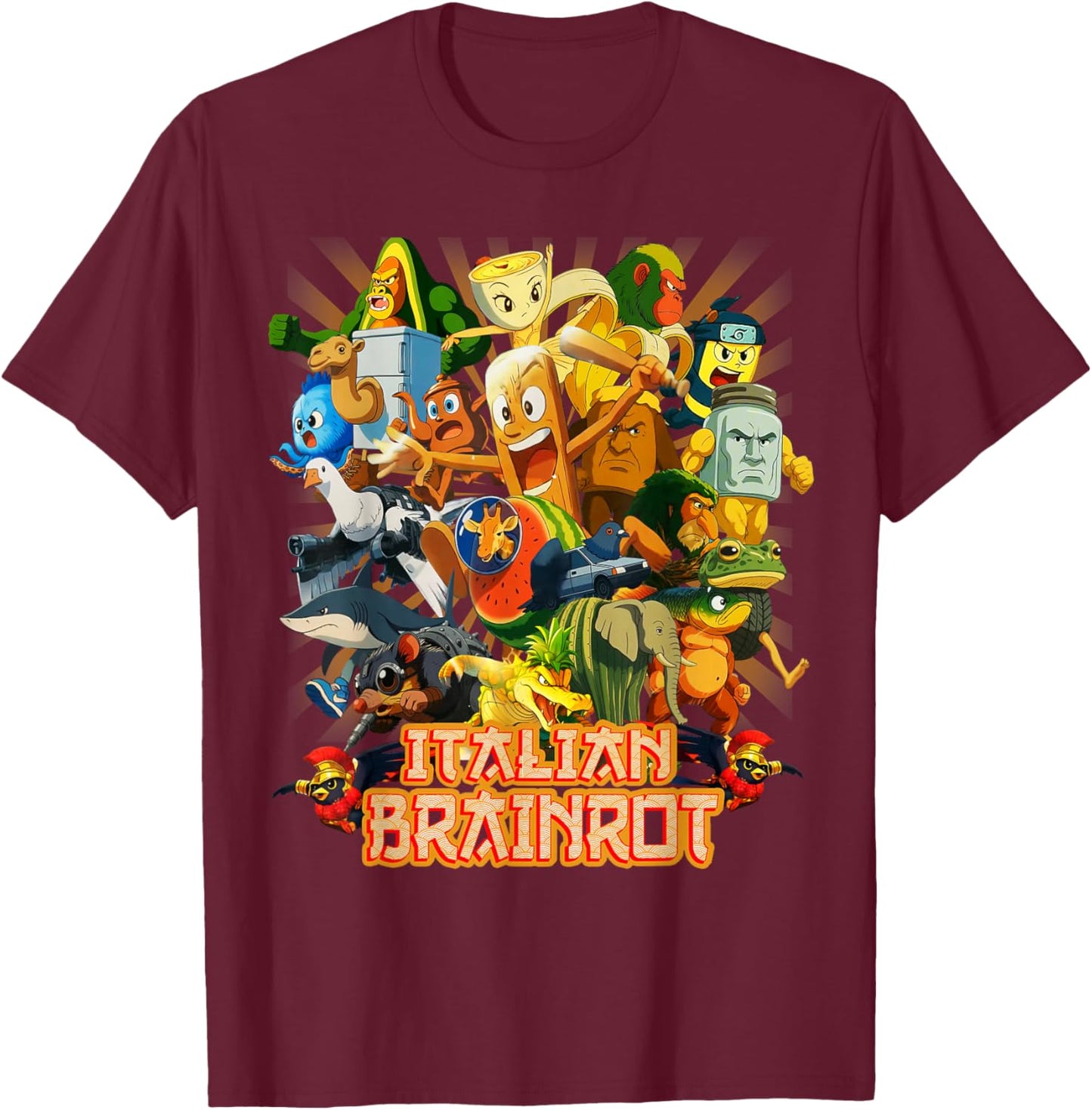 All Brainrot Italian Anime Cute Friends for Teens Kids Youth T-Shirt - T-Shirt | Maroon