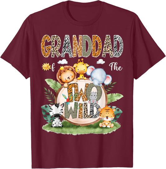 Granddad Of The Two Wild 2Nd Birthday Safari Animal Lover T-Shirt - T-Shirt | Maroon