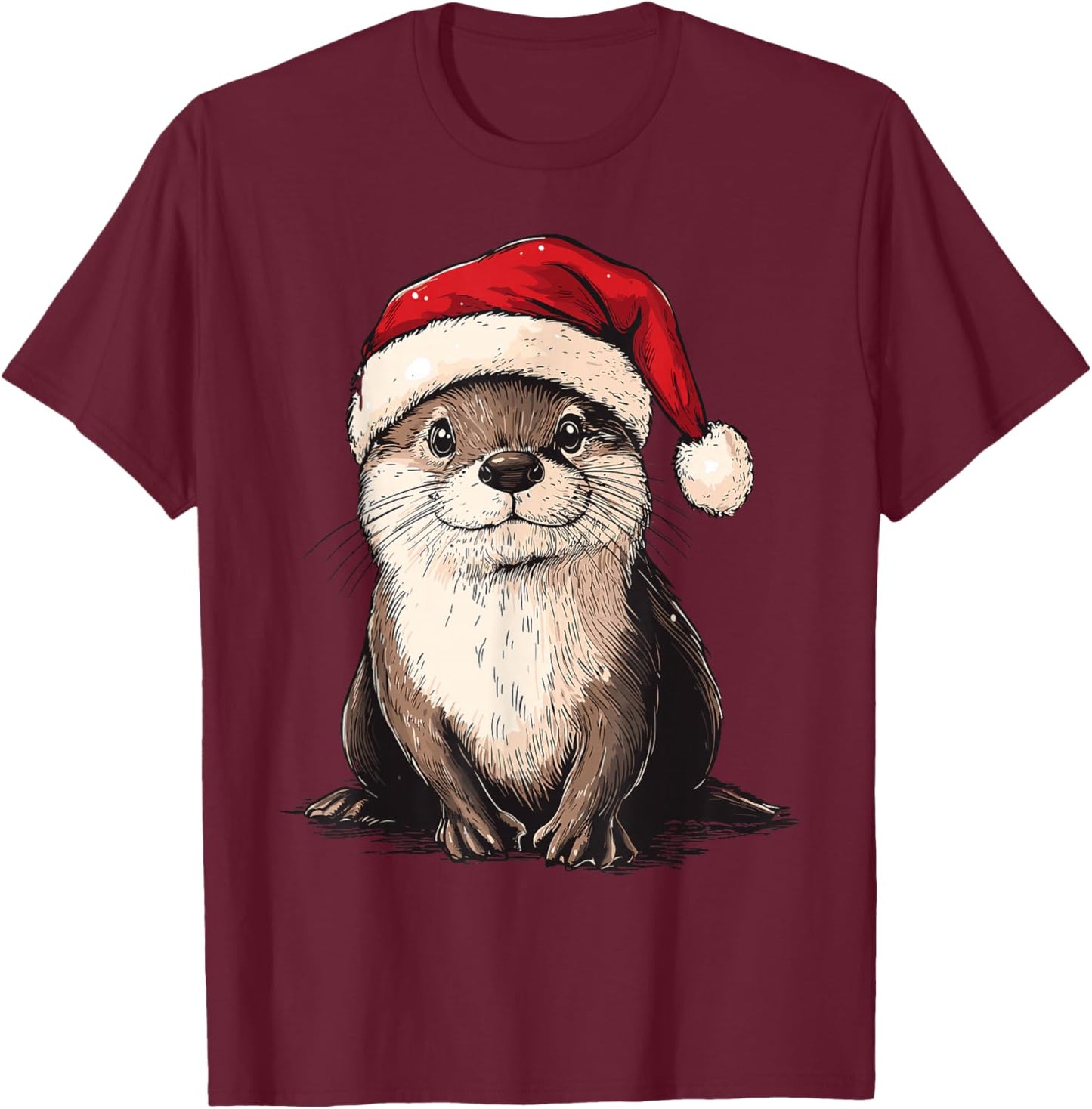 Funny Otter Santa Hat Xmas Otter Lovers Christmas Pajama T-Shirt - T-Shirt | Maroon