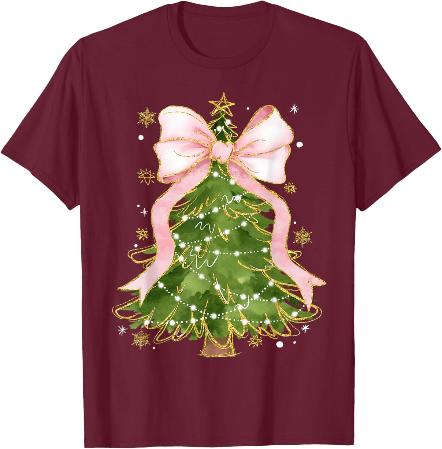 Coquette Bow Christmas Tree Xmas Holiday Girly Outfit Women T-Shirt - T-Shirt | Maroon