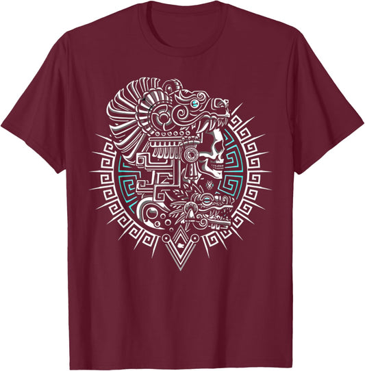 Mexico Azteca Mayan Warrior Jaguar Skull Patriotic Mexican T-Shirt - T-Shirt | Maroon