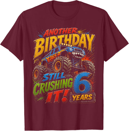 Monster Truck 6th Birthday 6 Year Old Boy Truck Lover T-Shirt - T-Shirt | Maroon