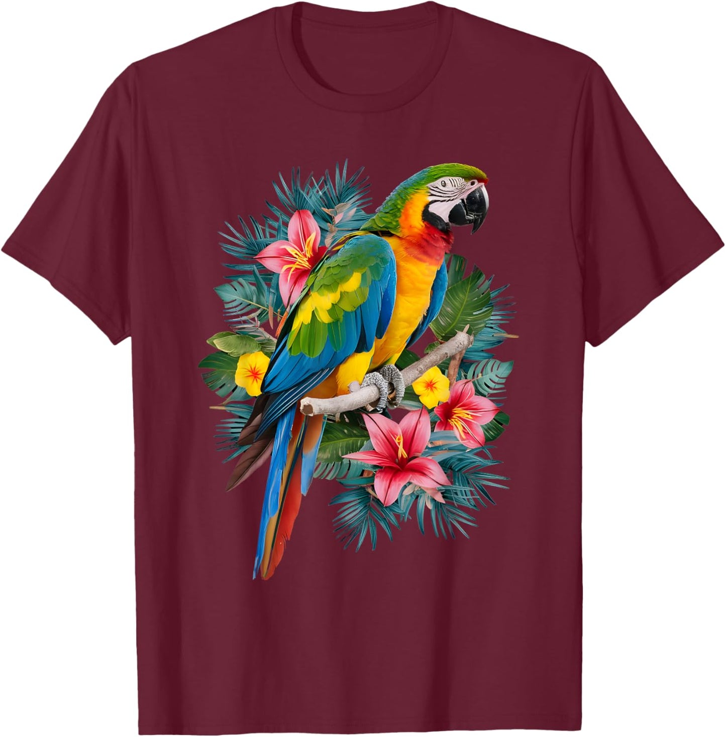 Parrot In Tropical Summer Flower Women Cockatiel Bird T-Shirt - T-Shirt | Maroon