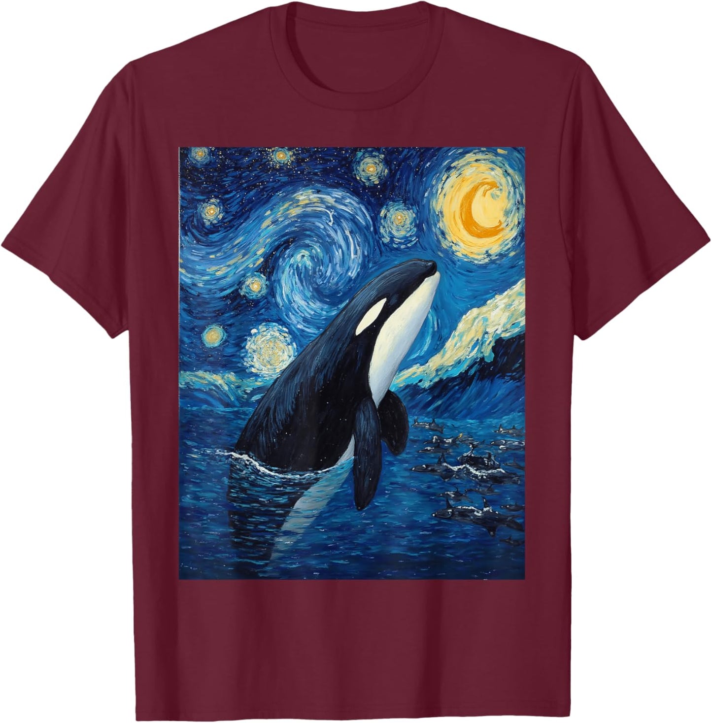 Van Gogh's Starry Night Orca Killer Whale Animal Lovers T-Shirt - T-Shirt | Maroon