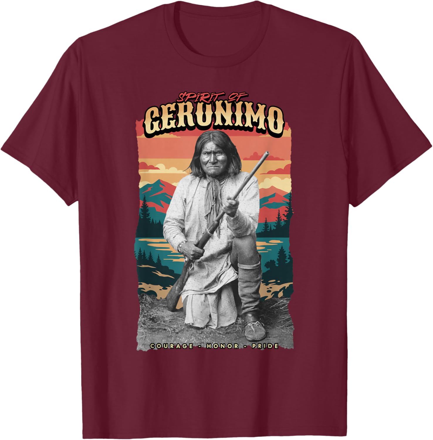 Geronimo Native American Indian Hero Arizona T-Shirt - T-Shirt | Maroon