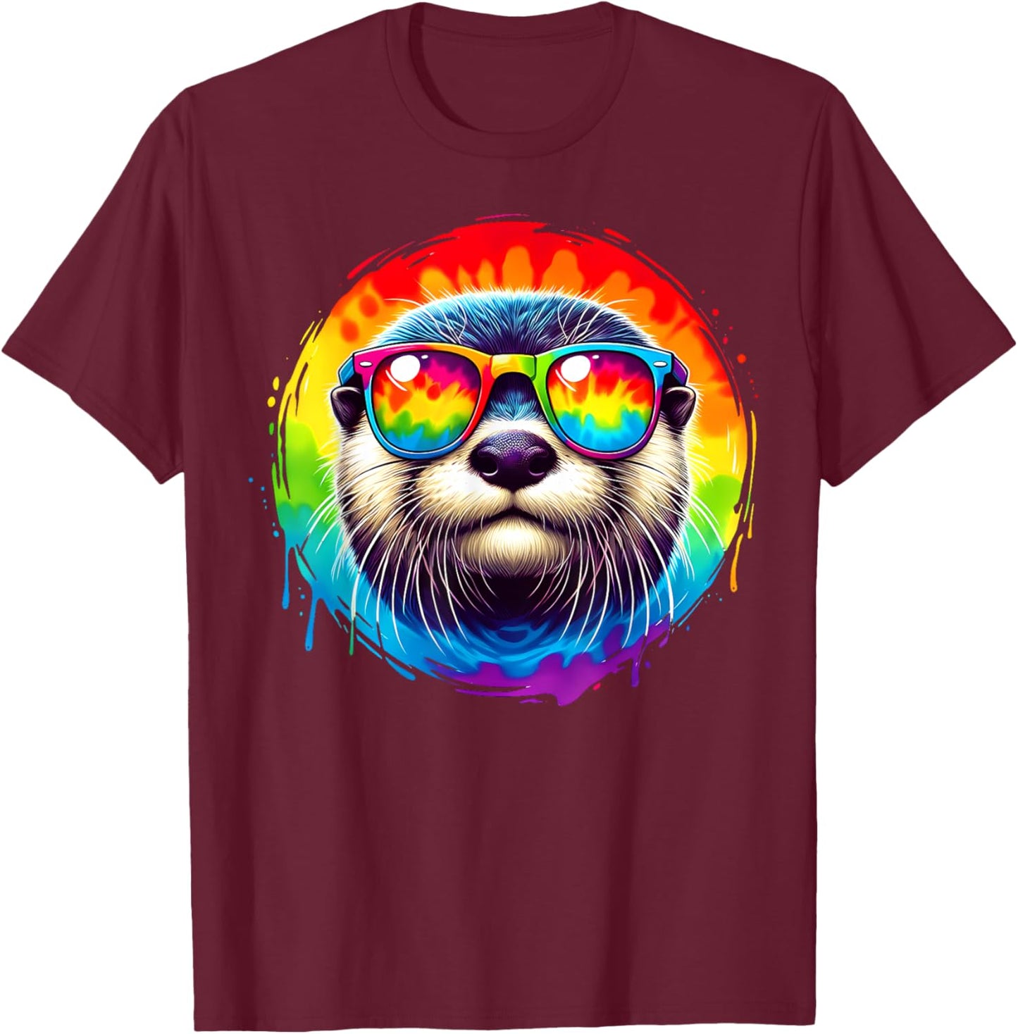 Cool Tie Dye Sunglasses Otter Illustration Art T-Shirt - T-Shirt | Maroon