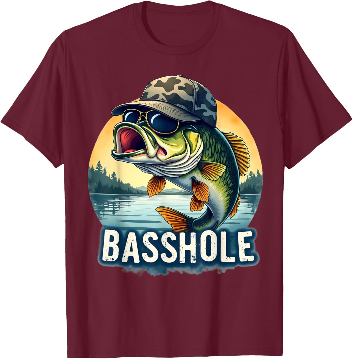 Basshole Funny Bass Fishing Dad T-Shirt - T-Shirt | Maroon
