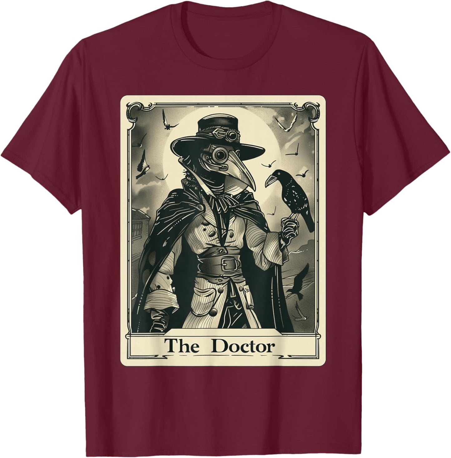 Plague Doctor Tarot Card Gothic T-Shirt - T-Shirt | Maroon
