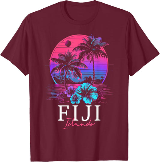Fiji Islands Hibiscus Flowers Beach Surfer Souvenir T-Shirt - T-Shirt | Maroon