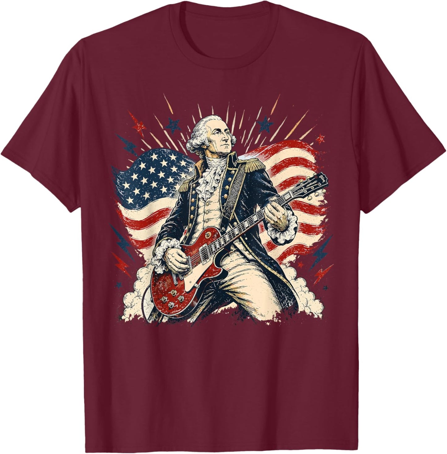 George Washington Playing Guitar 4th July 250th Anniversary T-Shirt - T-Shirt | Maroon
