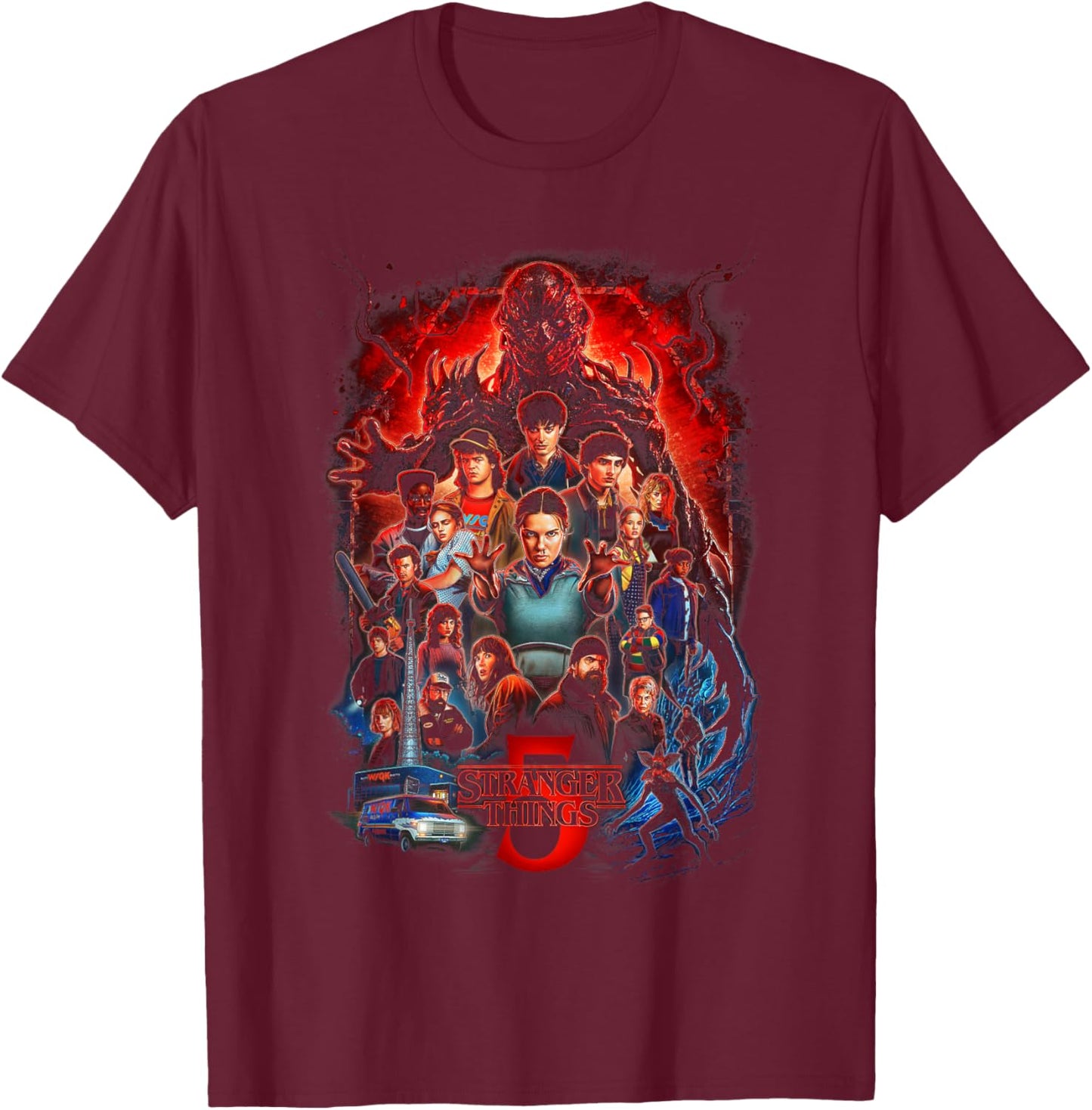 Stranger Things ST5 Poster Officially Licensed T-Shirt - T-Shirt | Maroon