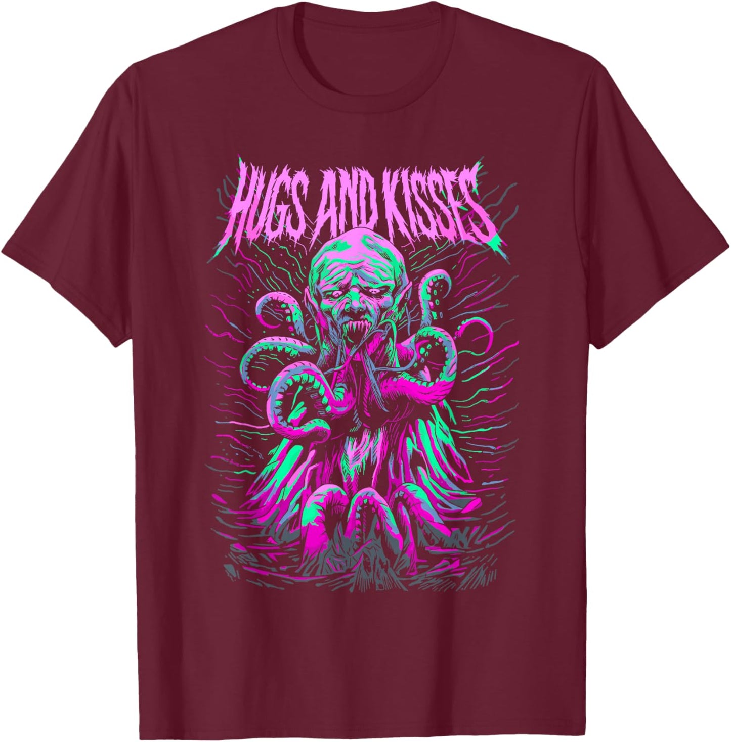 Hug and Kisses Blegh Deathcore Metalcore Ironic T-Shirt - T-Shirt | Maroon