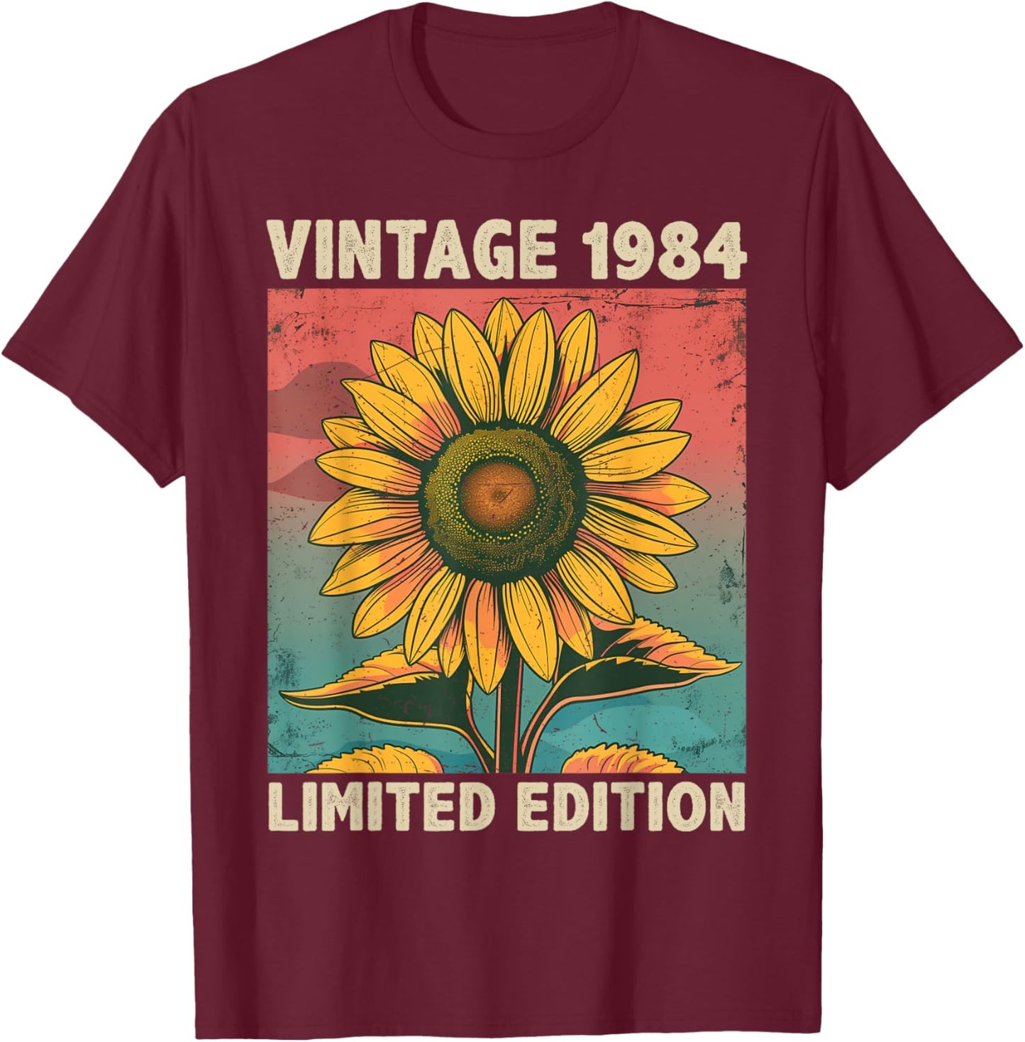 41 Years Old Gift Vintage 1984 Sunflower Lover 41st Birthday T-Shirt - T-Shirt | Maroon