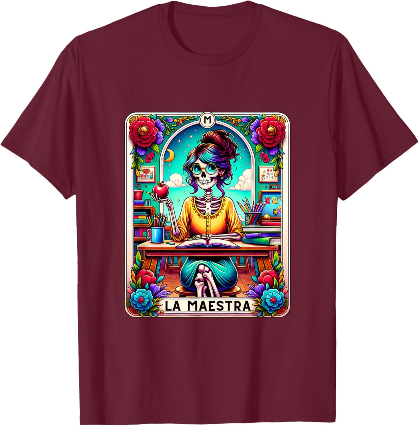 La Maestra Tarot Card Funny Spanish Teacher Mexican Latina T-Shirt - T-Shirt | Maroon