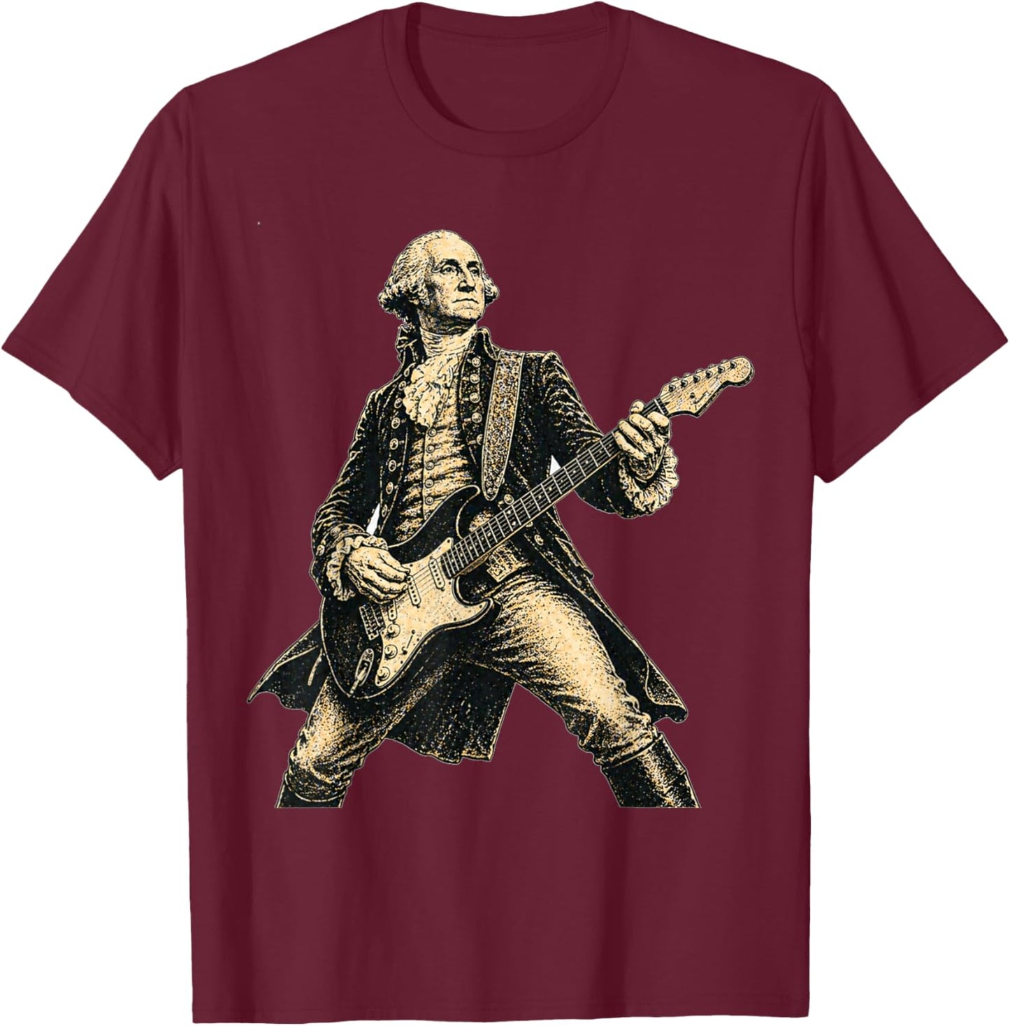 George Washington Playing Electric Guitar Fun Retro Rocker T-Shirt - T-Shirt | Maroon