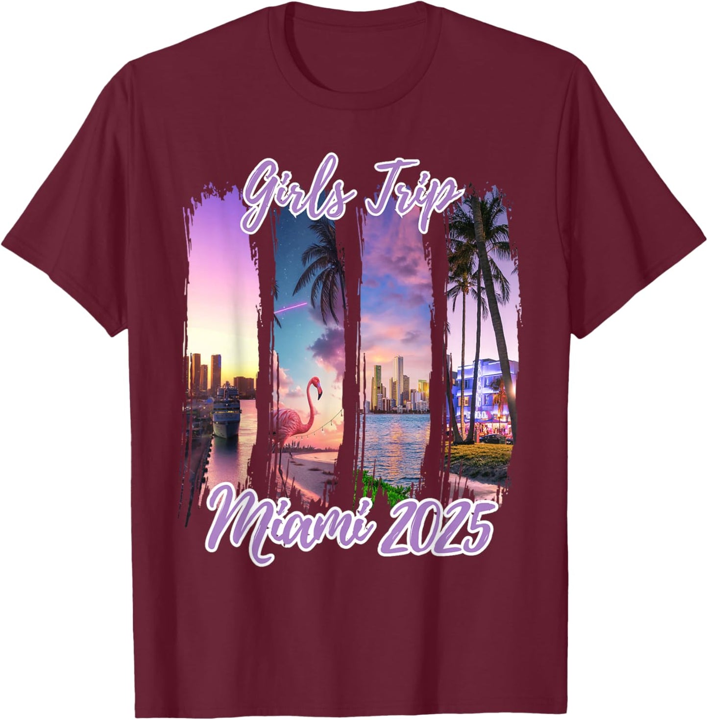 Miami Girls Trip 2025 Miami Summer Vacation Travel T-Shirt - T-Shirt | Maroon