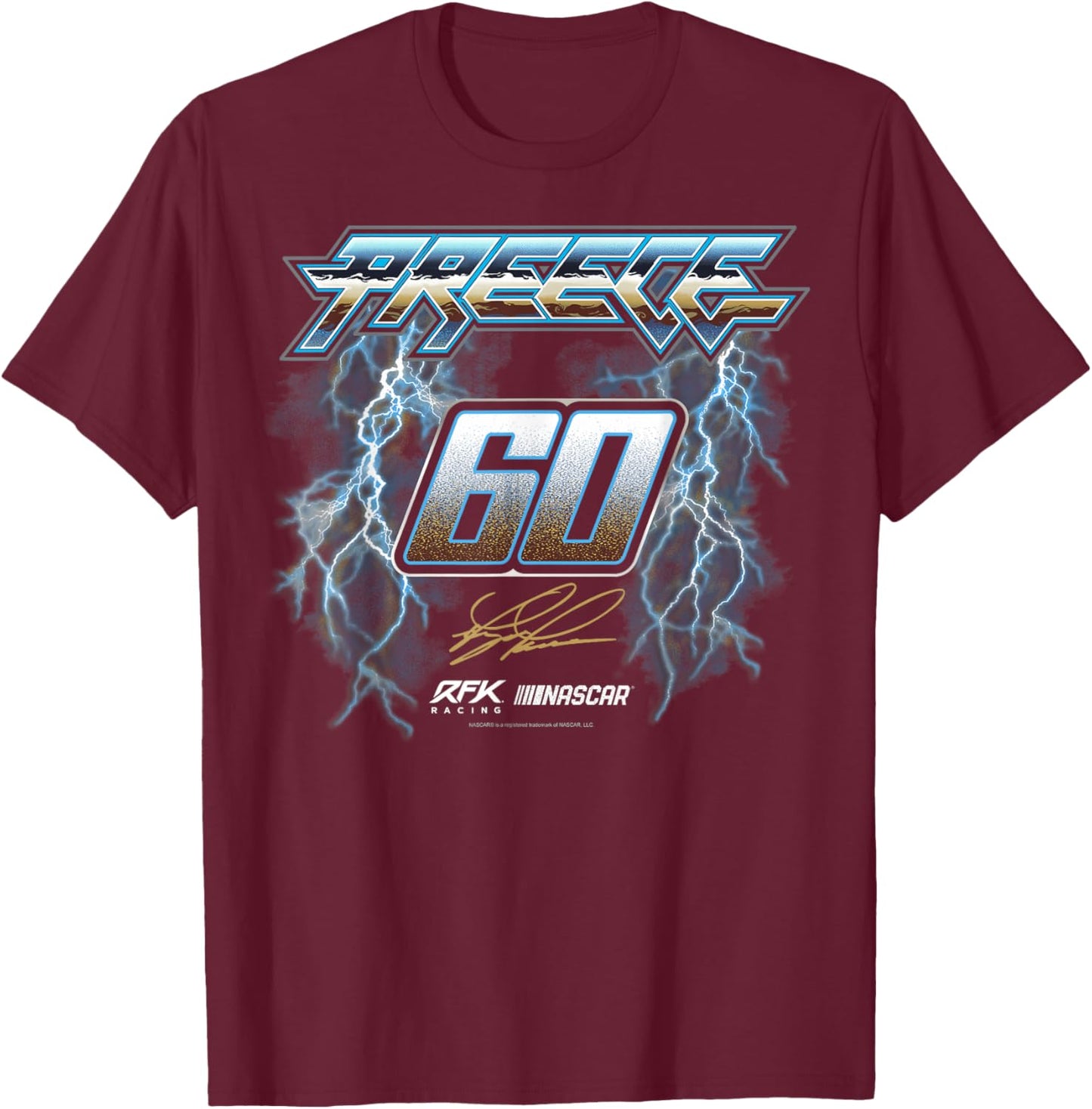 NASCAR Ryan Preece No 60 RFK Racing Signature Lightning T-Shirt - T-Shirt | Maroon