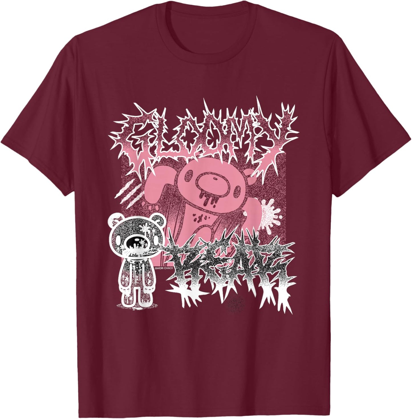 Gloomy Bear The Naughty Grizzly Metal Band Text Anime Manga T-Shirt - T-Shirt | Maroon