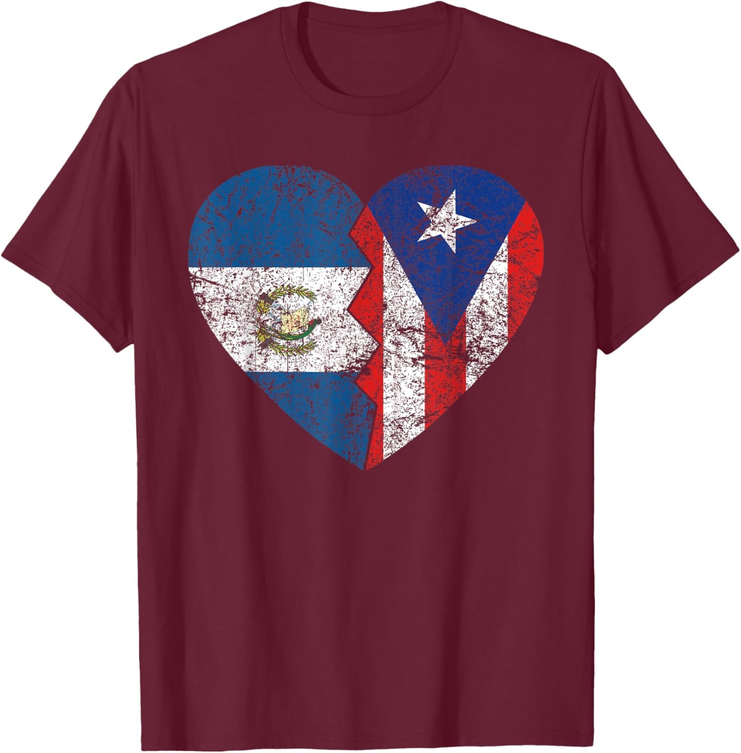 Puerto Rican Guatemalan Flags Heart | Guatemala Puerto Rico T-Shirt - T-Shirt | Maroon
