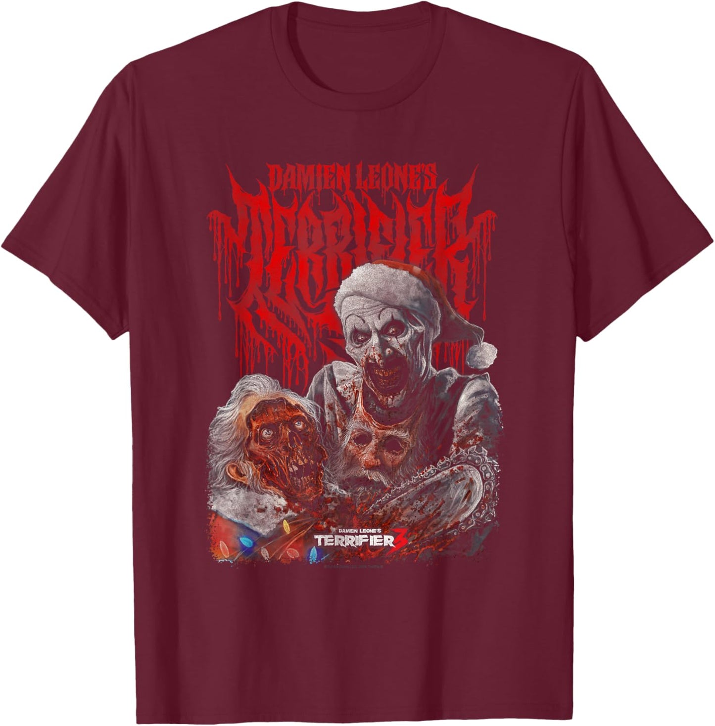 Terrifier 3 Bloody Art the Clown Chainsaw Christmas Horror T-Shirt - T-Shirt | Maroon