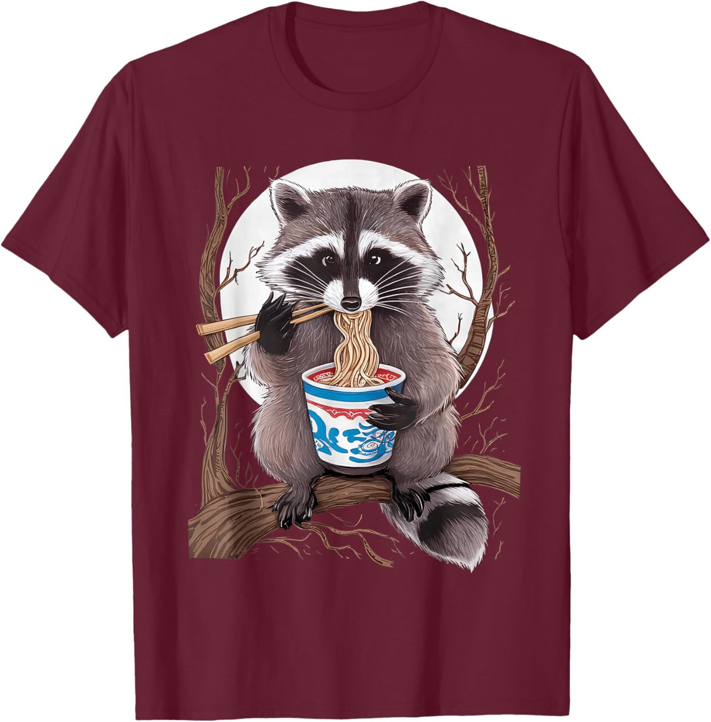 Raccoon Eating Instant Noodle Cup Funny Women Men Kids T-Shirt - T-Shirt | Maroon