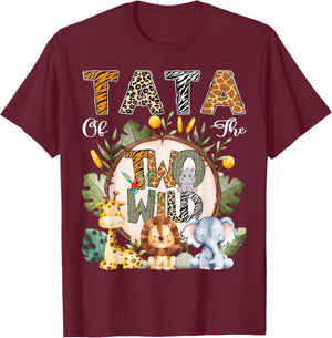 Tata Of The Two Wild Animal Safari 2Nd Birthday Party T-Shirt - T-Shirt | Maroon