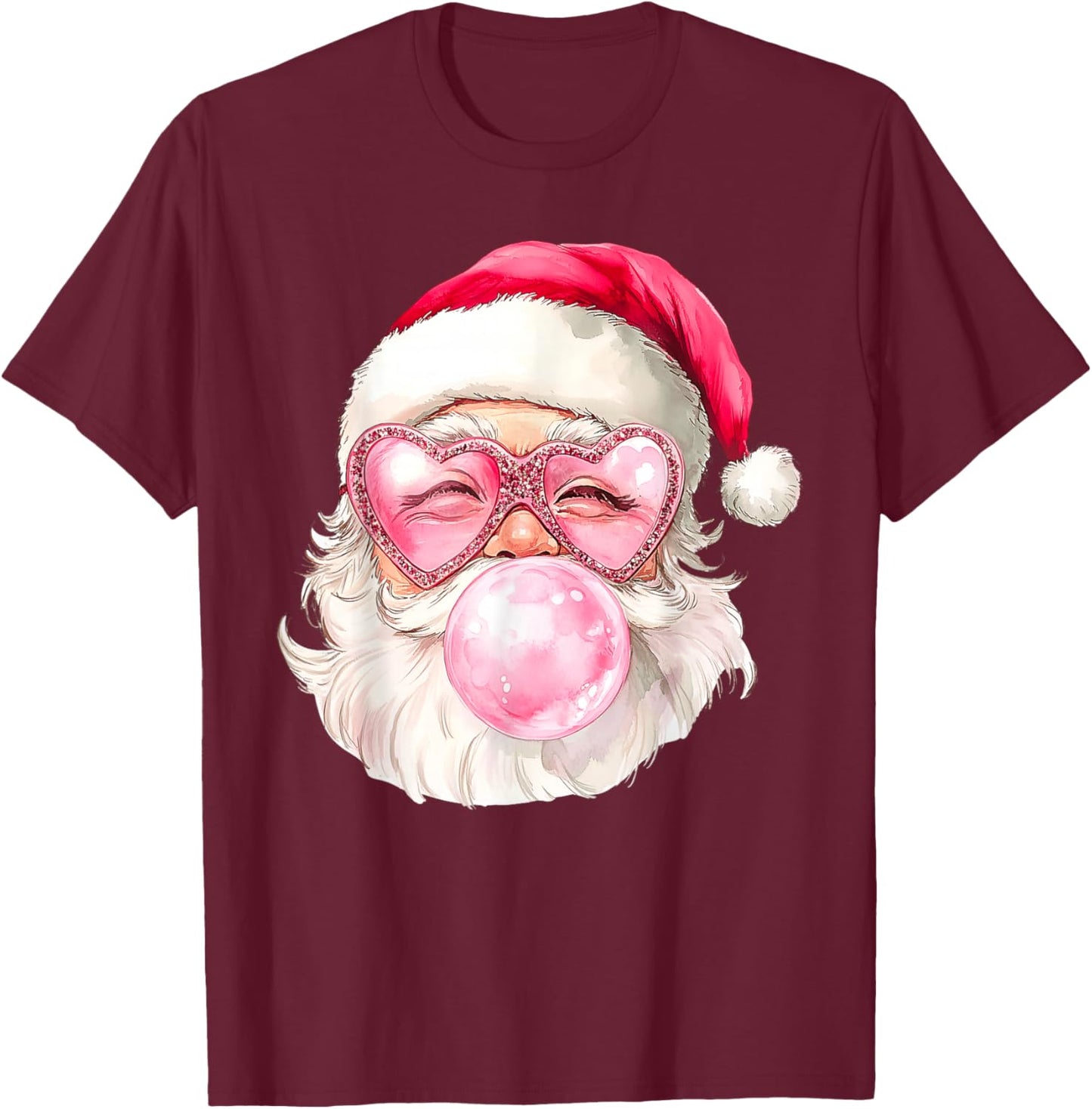 Vintage Retro Santa Christmas Bubble Gum Pink Sunglasses T-Shirt - T-Shirt | Maroon