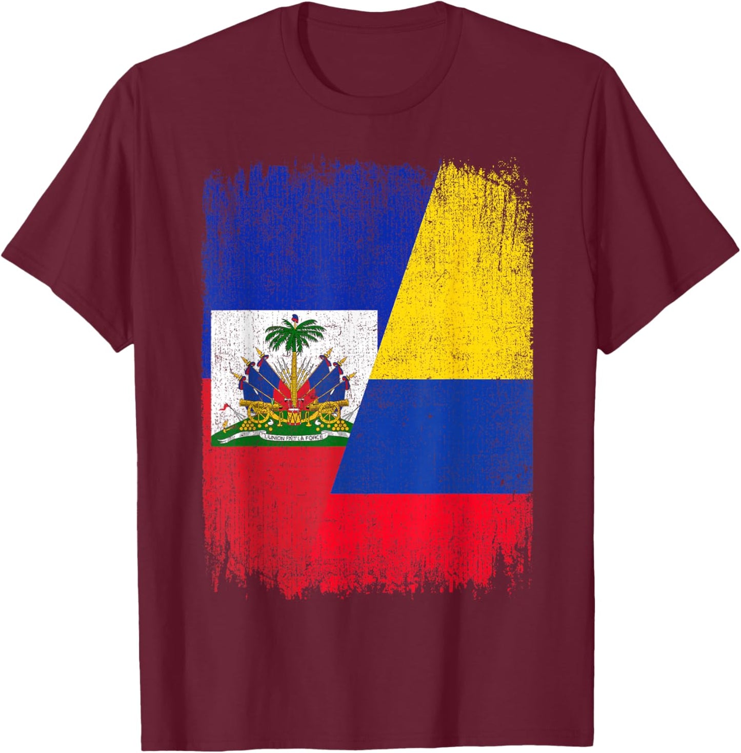 Half Haiti Colombia Flag Haitian Colombian Pride Roots T-Shirt - T-Shirt | Maroon
