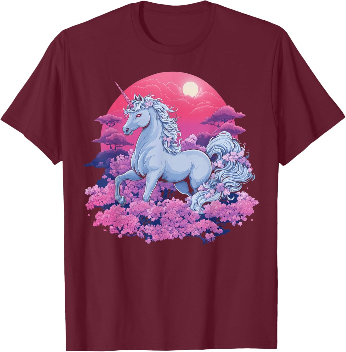 Vaporwave Unicorn Cherry Blossoms Retro Synthwave Aesthetic T-Shirt - T-Shirt | Maroon