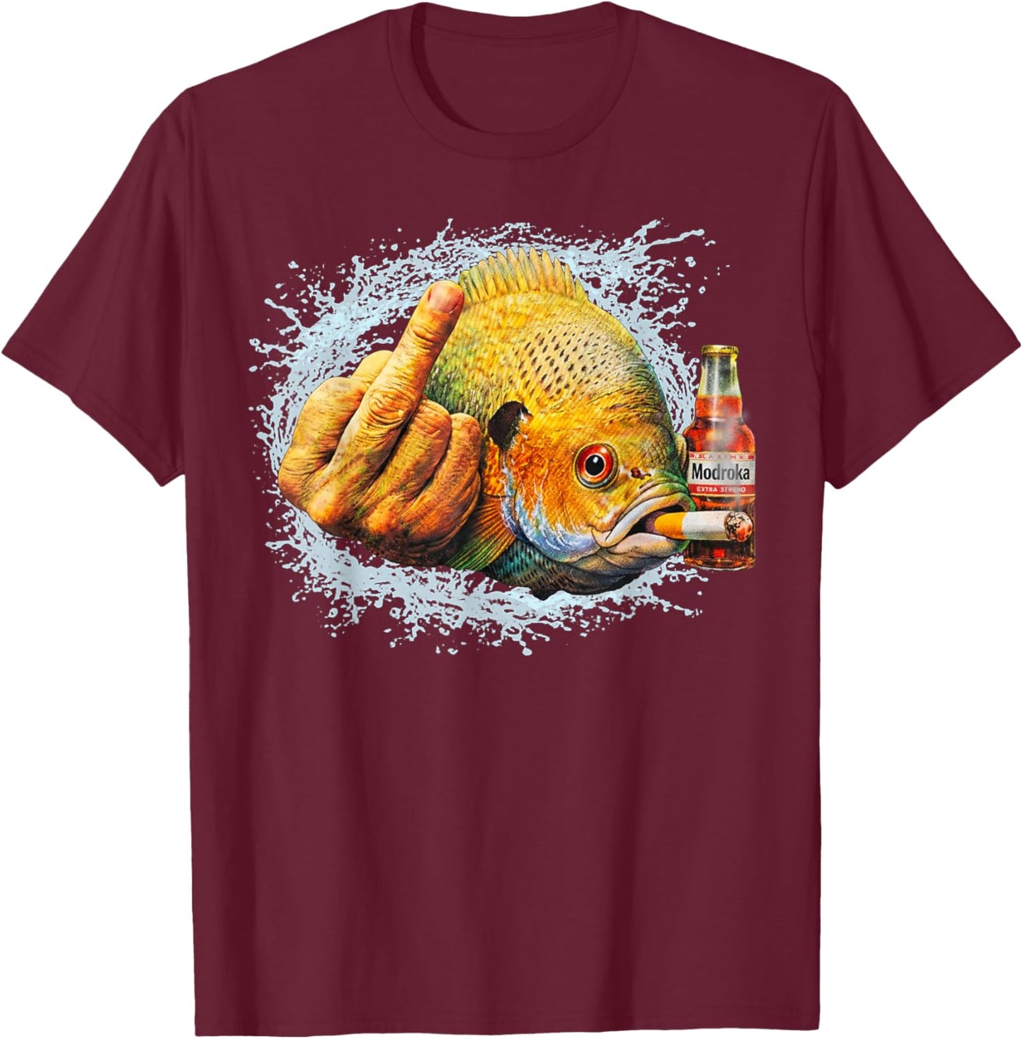 Smoking Bluegill Middle Finger Meme Funny Meme Gen Z T-Shirt - T-Shirt | Maroon
