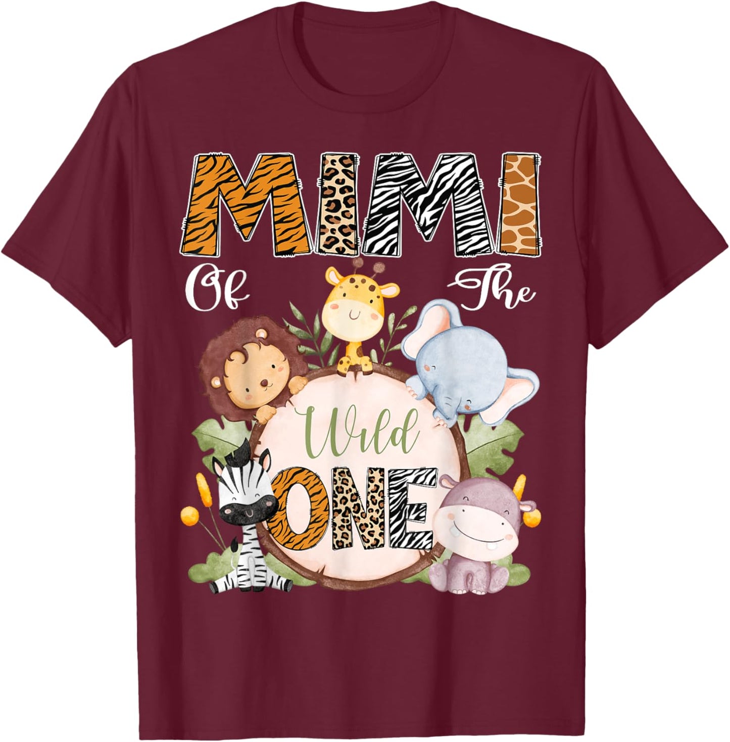 Mimi Of The Wild One 1St Birthday Safari Woodland T-Shirt - T-Shirt | Maroon