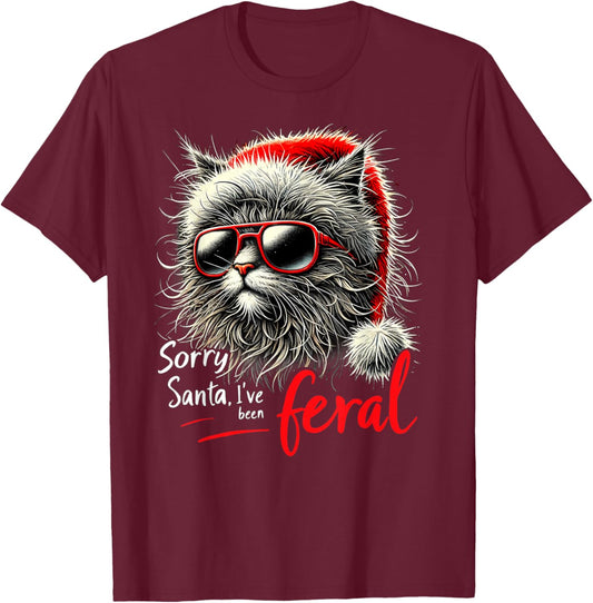 Stray Christmas Cat - Sorry Santa I've Been Feral - Kitty Men Women Kids T-Shirt - T-Shirt | Maroon
